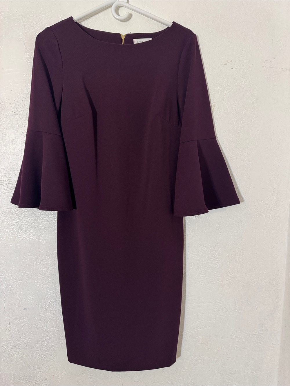 Calvin Klein Deep Purple Bell-Sleeve Midi Dress size 4